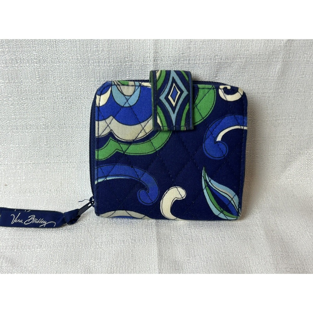 Retired Vera Bradley Mediterranean Cobalt Blue Small Zip Coin Card ID Wallet EUC